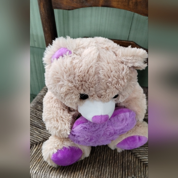 Goffa Teddy Bear with Purple Heart 12" Kelly Toy Sitting Valentine Plush Stuffie - Picture 8 of 16
